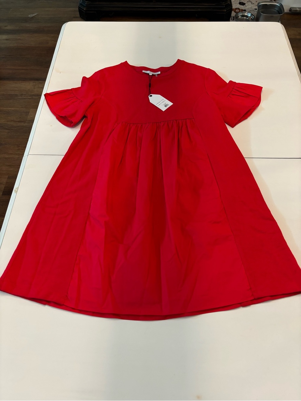 English Factory Red Ruffle Sleeve Casual Dress